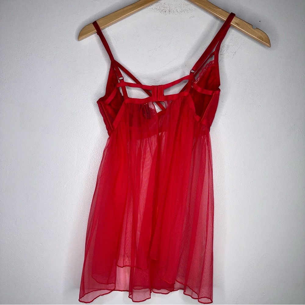 Victoria’s Secret Medium Red Mesh Lace Baby Doll Dress CP0501 - Picture 3 of 7